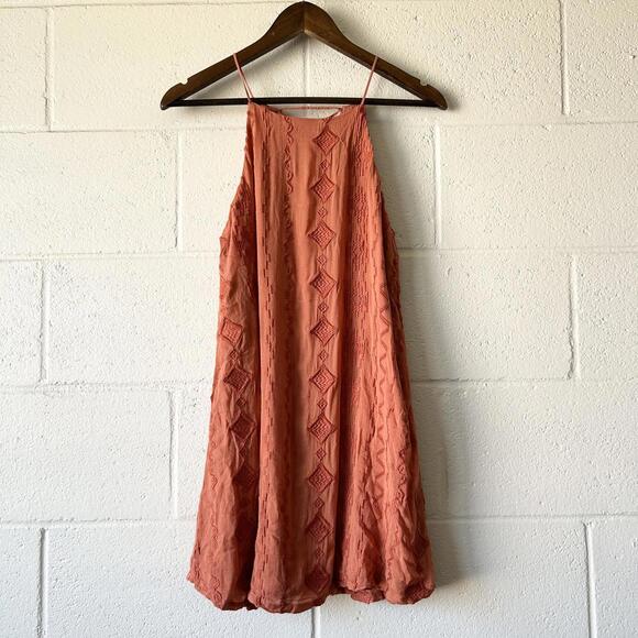 Lush Dresses & Skirts - Lush Rust Aztec Embroidered Sleeveless Lace Up Mini Dress Women's Small